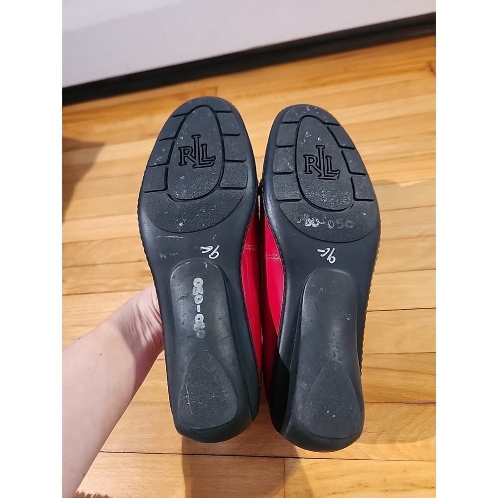 Lauren Ralph Lauren Gaia Wine Patent Leather Loafers Slip Ons Wedge RED 6 - Picture 7 of 8
